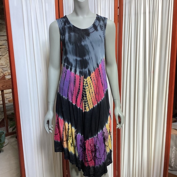 Embroidered Multi Color Sleeveless Dress Asymmetrical Hem Size M - Picture 2 of 12